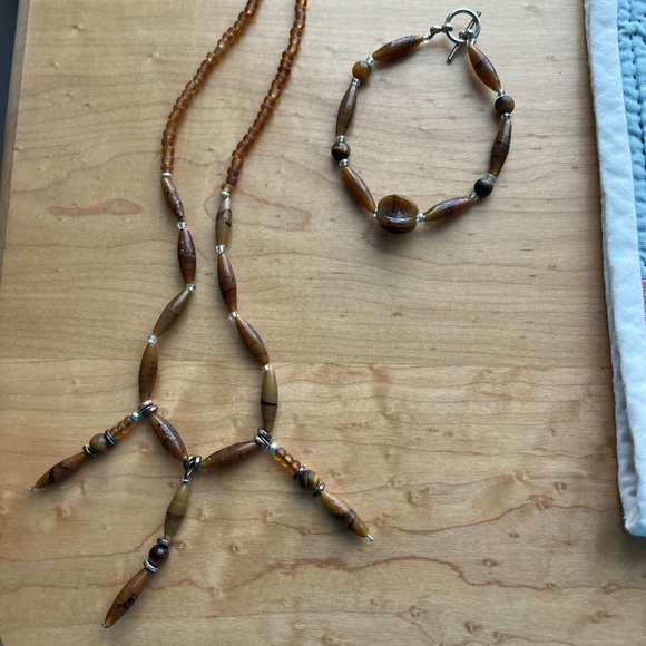 Brown Beaded Necklace, Bracelet and Earrings Set - Picture 2 of 6